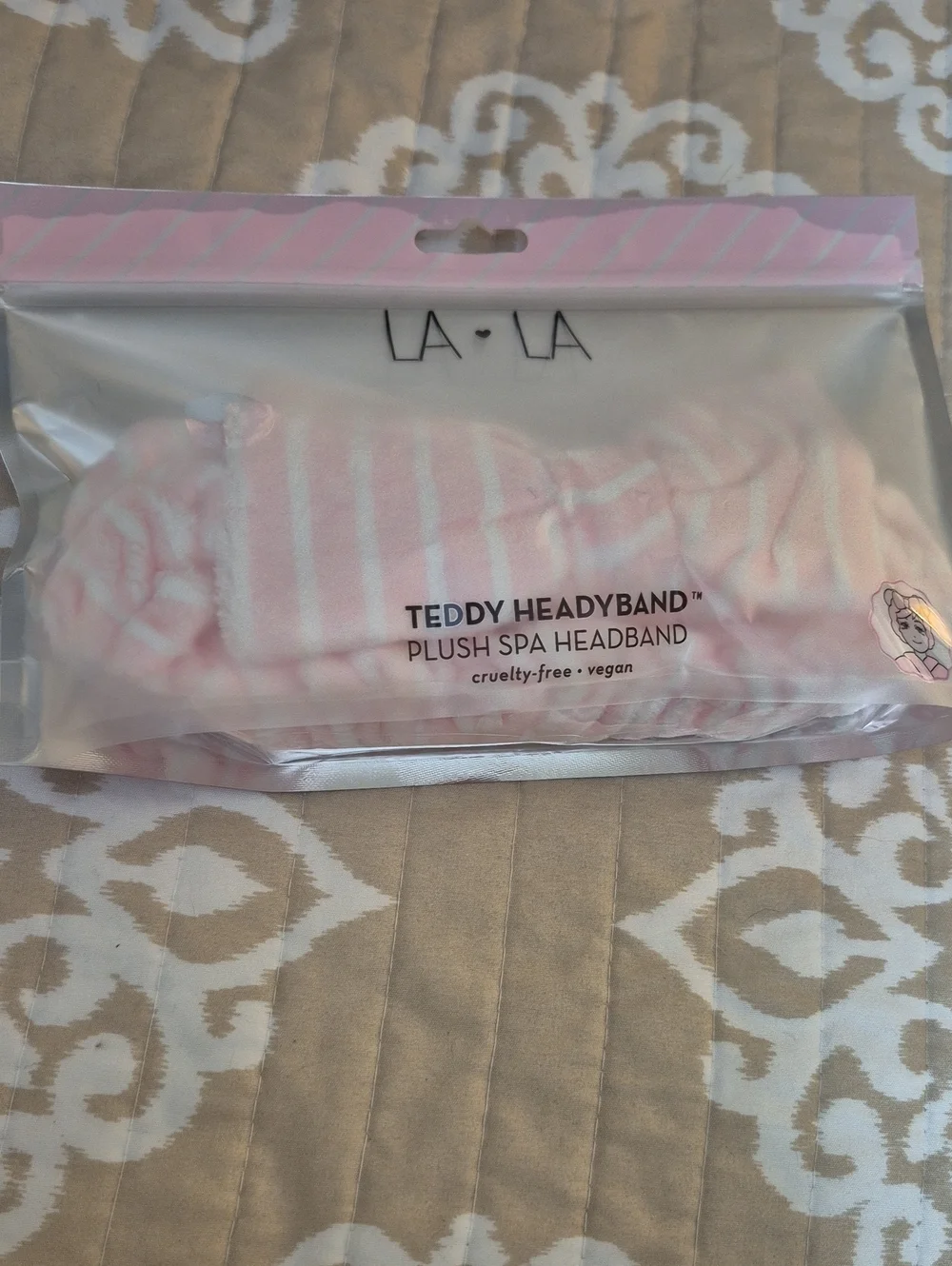 Dressed in LALA Pink & White Striped Teddy Plush Spa Headband